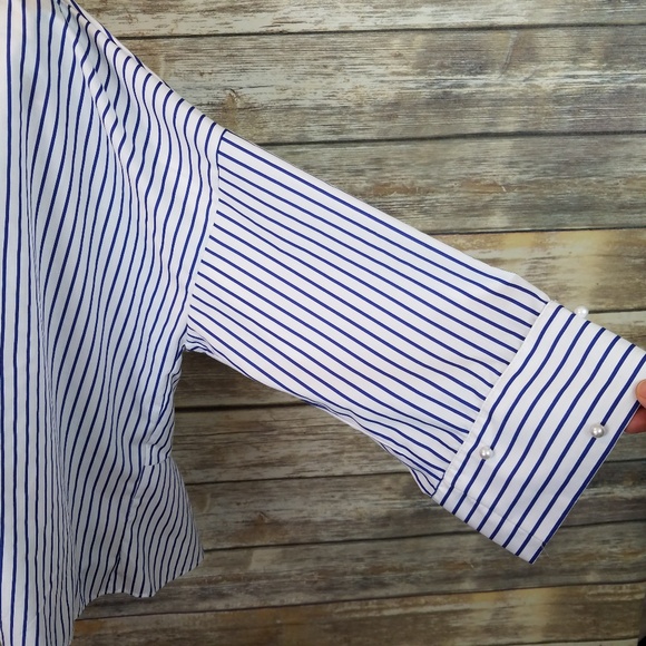 ZARA Basic Collection Stripe Button Pearl Cuff Top - Picture 5 of 8